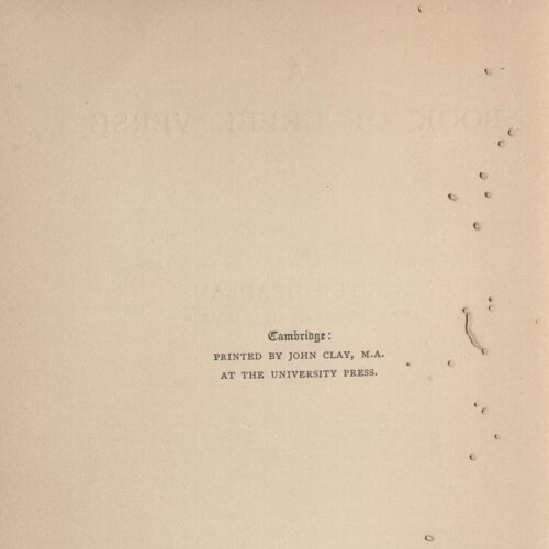 20 x 14 cm; 2 s.p. + ΧΧΙΙΙ p. + 308 p. + 6 s.p., l. 1 bookplate CPC and written dedication by G. A. Valasopoulos to C. P